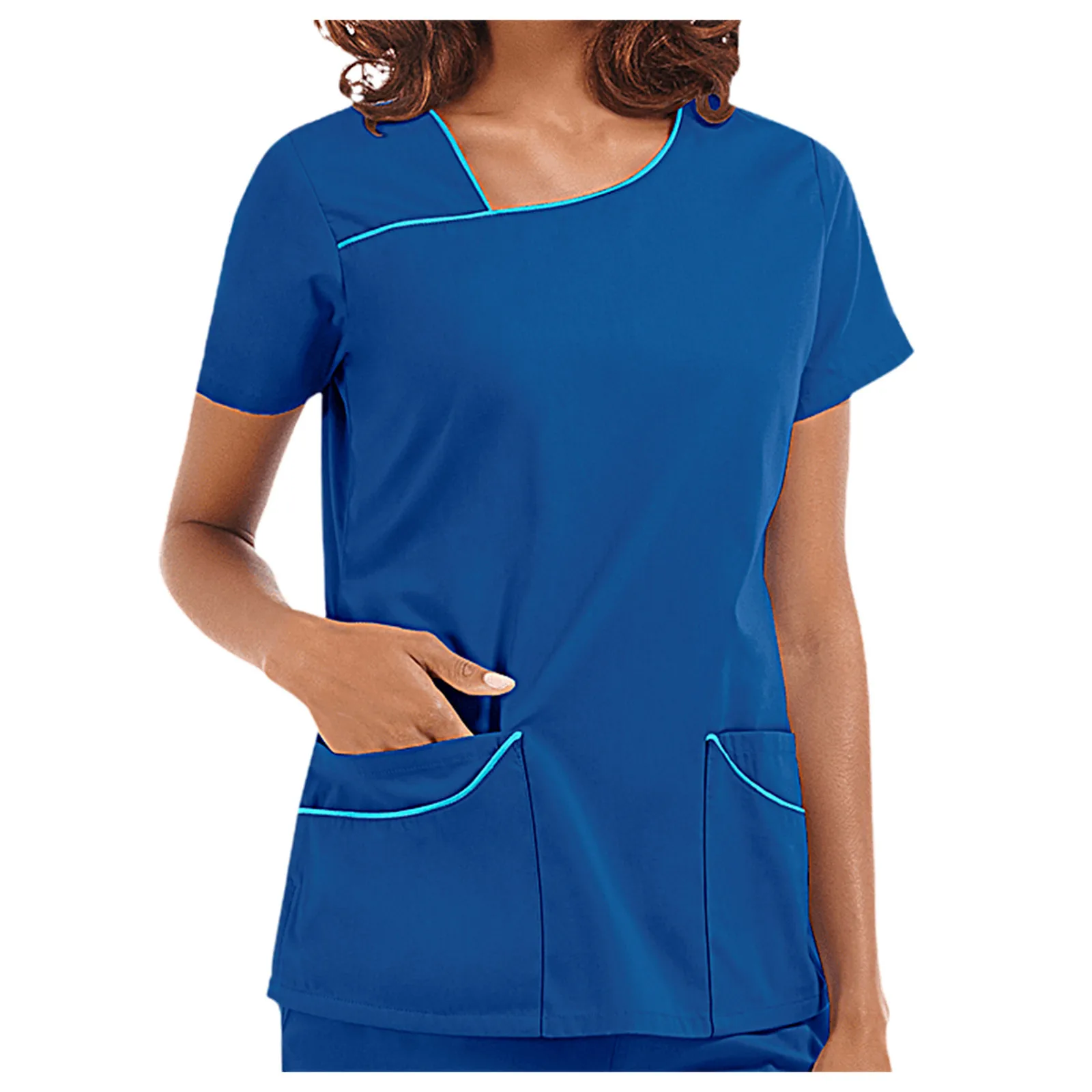 

2021 NEW Printed Nurse Uniform Clinic Blouse Women's Short Sleeve V-Neck Pocket Care Workers T-Shirt Tops Summer Workwear