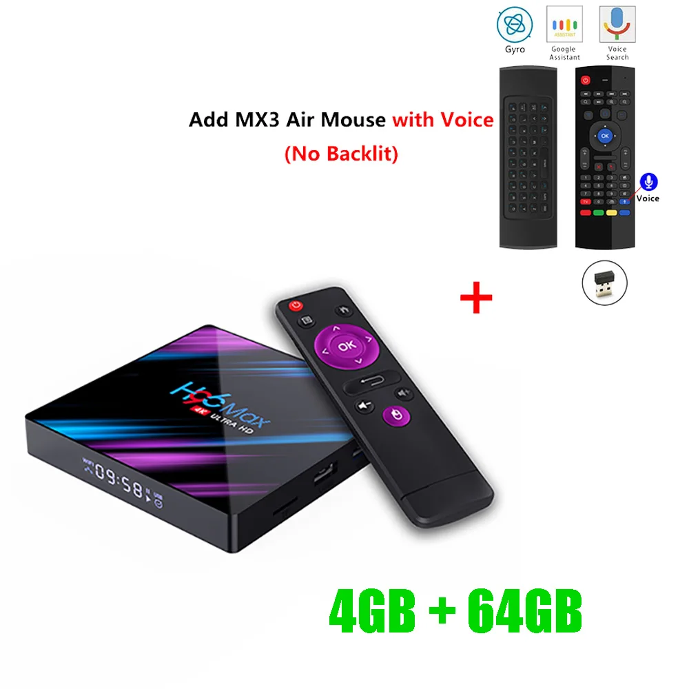 4GB64GB add mx3 mic H96 MAX android 9,0 smart tv box 4G ram 64GB rom RK3318 H.265 телеприставка 4K HD 2,4G/5,8G wifi BT 4,0 android tv box VS X96 mini - Цвет: 4GB64GB add mx3 mic