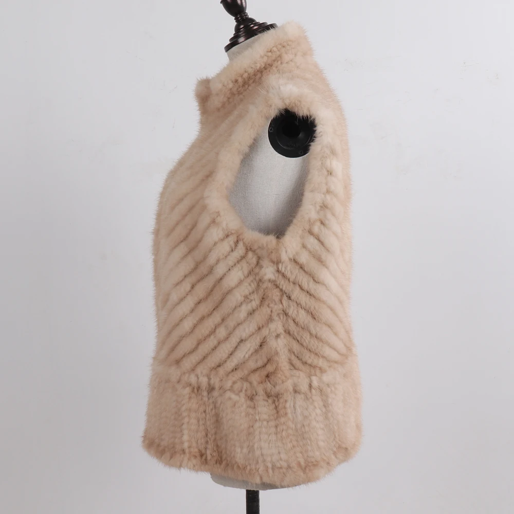 Женский меховой жилет ручной вязки осенне зимняя теплая шуба из натурального