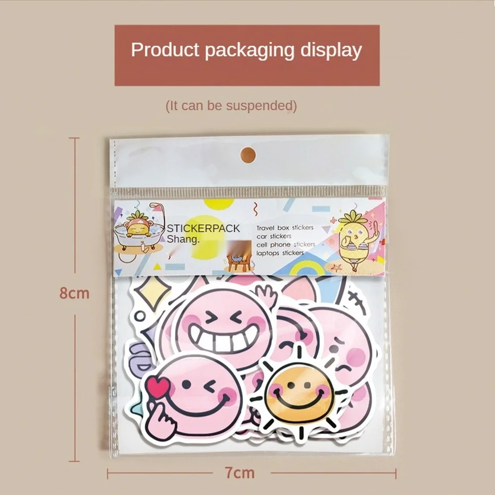 

40PCS Pink Smile Expression Sticker Water Cup Phone Case Hand Account Children Reward Cute Cartoon Sticker Package