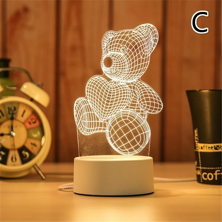 C Творческий 3D визуальный светодиодный Ночной светильник Настольная лампа для маленьких мальчиков подарок домашний декор с USB кабелем - Цвет: C