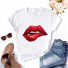 Модная женская рубашка, Женская Повседневная рубашка с круглым вырезом, топ с коротким рукавом и принтом красных губ, винтажная Женская одежда, женская одежда #30