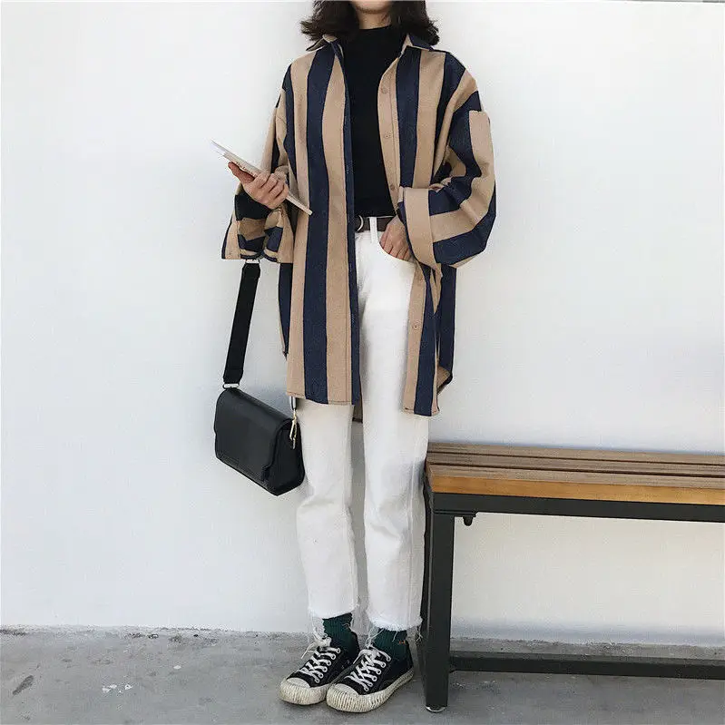

Fashion Striped Button Long Women Shirts Turn-down Collar Long Sleeve Womens Tops And Blouses Casual Loose Women'S Blouse