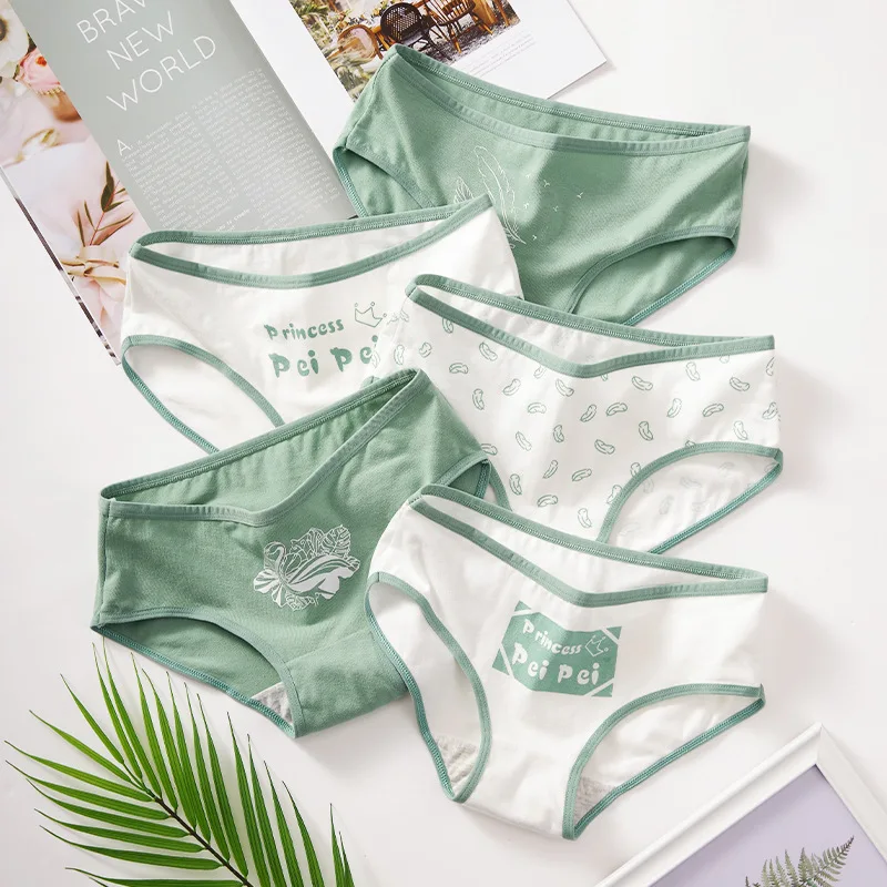 

new underwear 5pc/bag new cotton lovely low waist briefs young girl panties green tree Teenagers Intimates L -XL