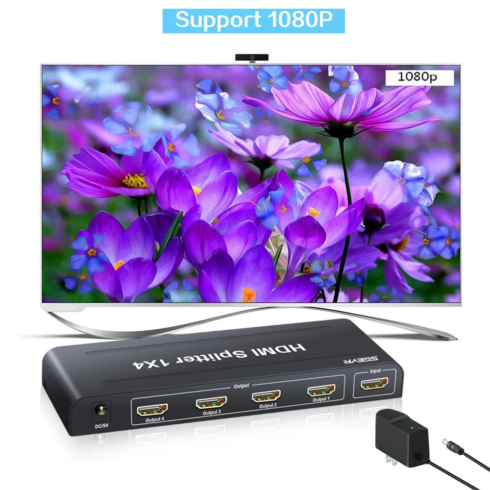 1x4 HDMI сплиттер 1 в 4 Выход с питанием Full HD 1080P (один Вход до четырех выходов) источник