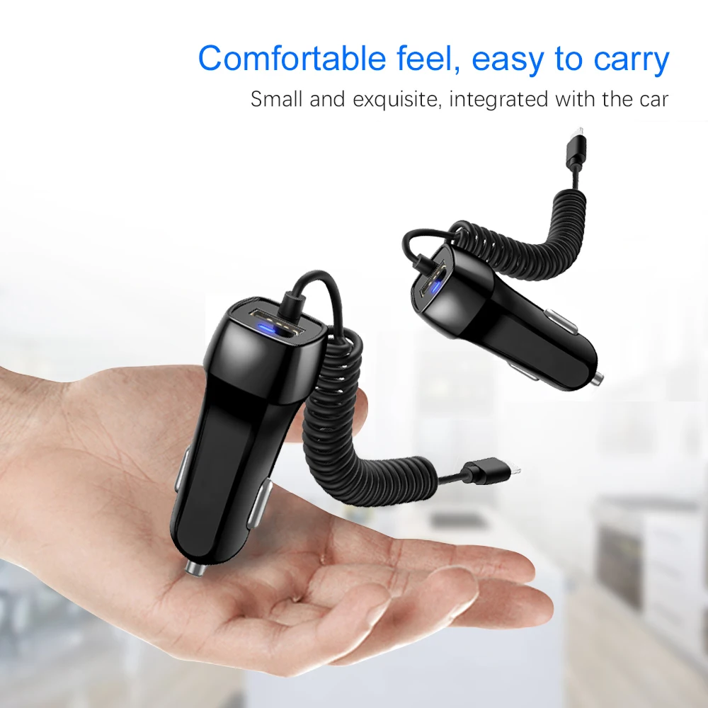 Автомобильное зарядное устройство BaySerry USB с микрокабелем Type-c для Samsung S7 Edge S8 S9 S10