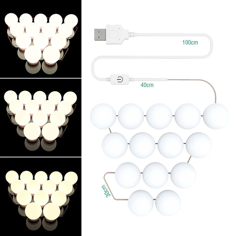 

12V Hollywood LED Makeup Table Mirror Light 10LEDs LED Makeup Light Kit 5V USB Dimmable Bulb
