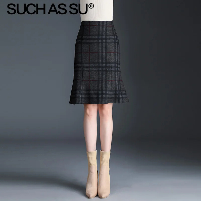 Lattice skirt New Fall Winter Knit Skirt Women Gray Lattice High Waist Ruffle Mermaid Skirt S-3XL Plus Size Pencil Skirt Female - Цвет: Lattice skirt