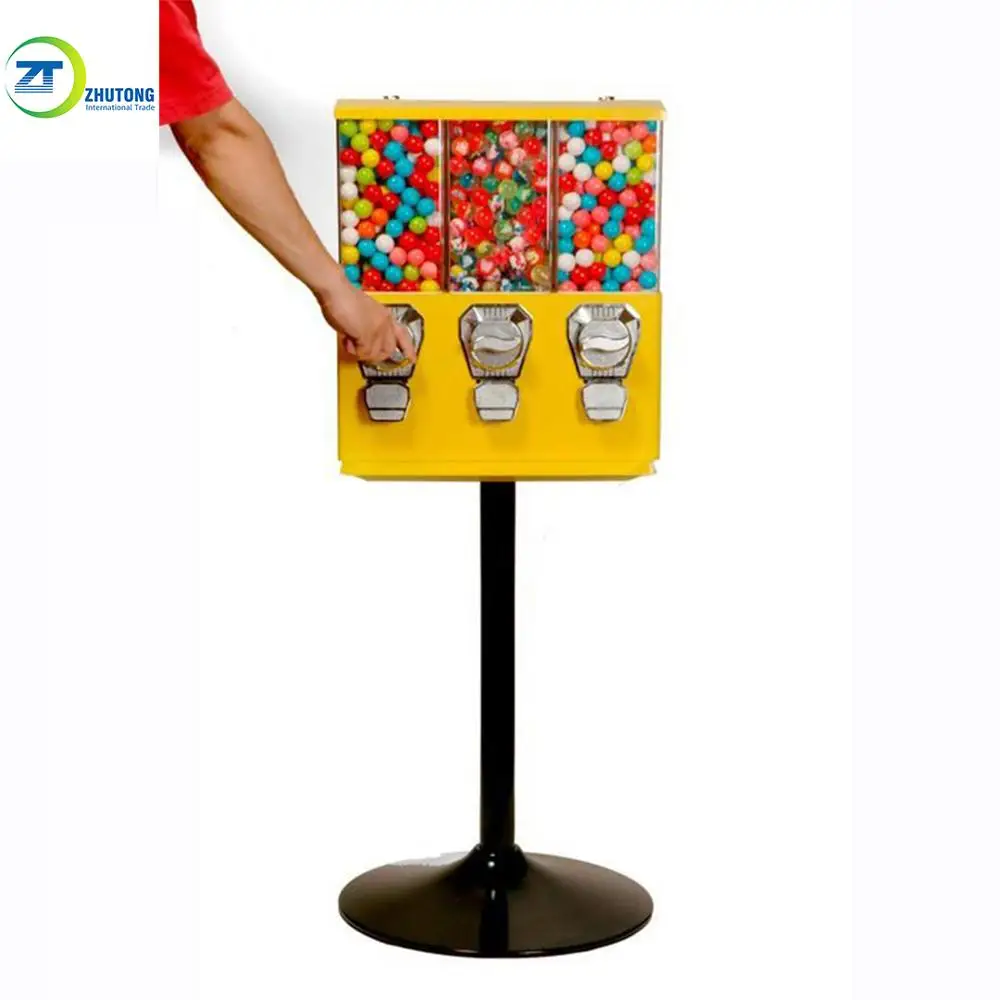 Торговый автомат для конфет с тремя головками и подставкой торговый 3