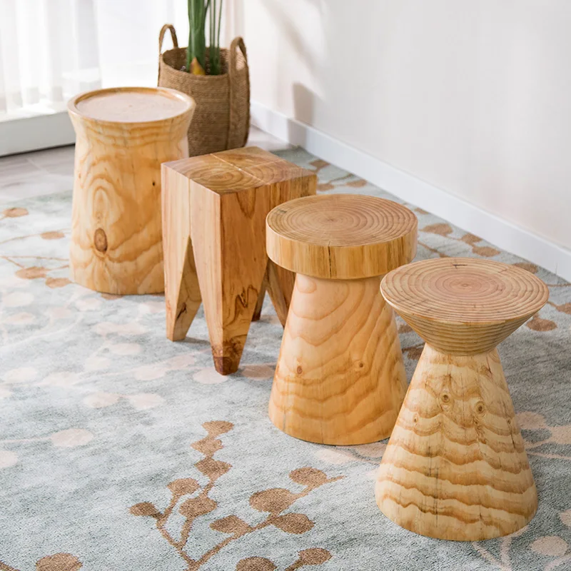 

zq Nordic Solid Wood a Block of Wood Or Stone Log Stool Decoration Homestay Hotel Creative Tree Pile round Stool Wood Pile