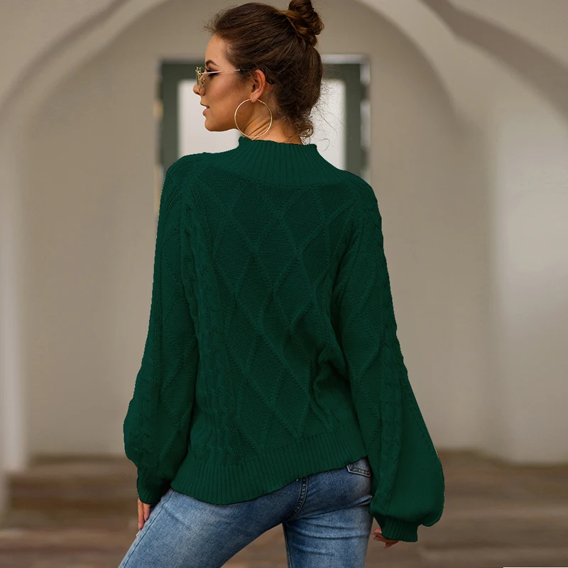 Женский трикотажный свитер Lossky свободный желтый с высоким воротом и длинным