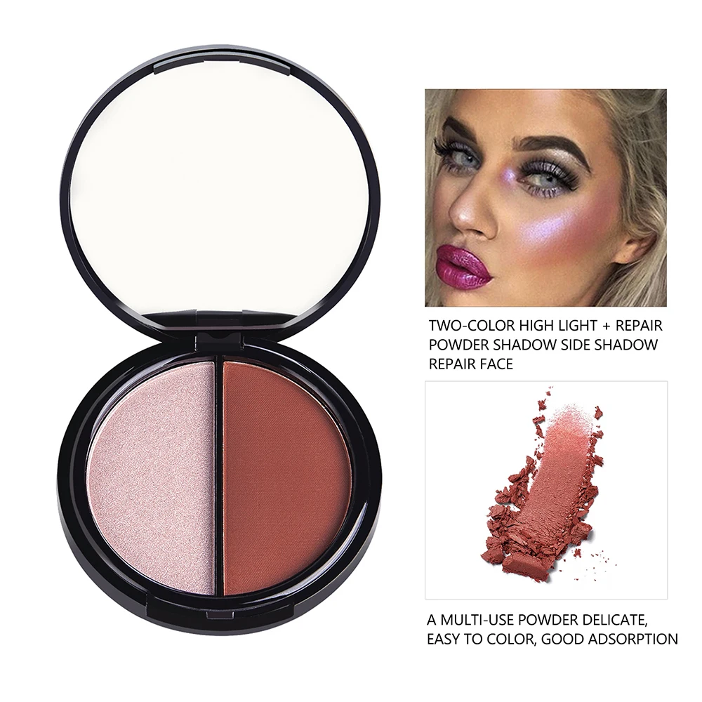 2 Colors Face Pressed Powder Brighten Highlighter Contour Repair Smooth finish concealer setting powder natural | Красота и здоровье