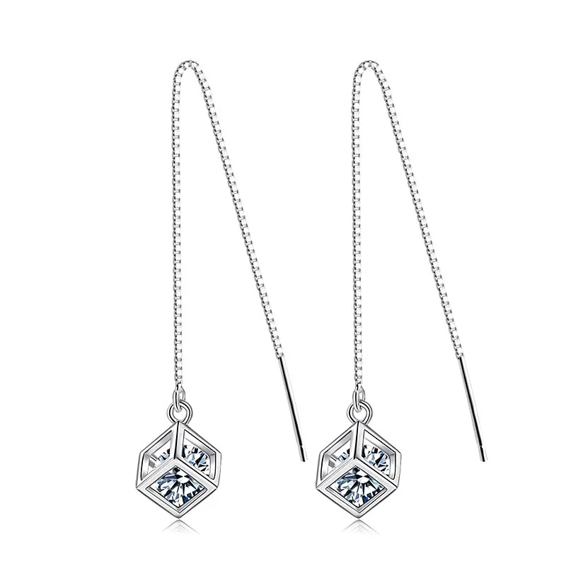 Drop Earrings Милый квадратный куб из стерлингового серебра 925 пробы, циркониевый кулон, ожерелье+ серьги для женщин, подарок, ожерелье-колье, ювелирный набор - Окраска металла: Drop Earrings
