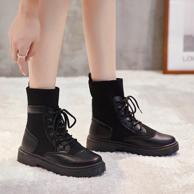 Женские ботинки с переплетением мух ботильоны для женщин на плоской платформе