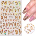 Блестящие переливающиеся 3D наклейки для ногтей в виде бабочек, 1 шт., слайдеры, весна-лето, золотые переводные наклейки для ногтей, фольга, обертывания, украшения