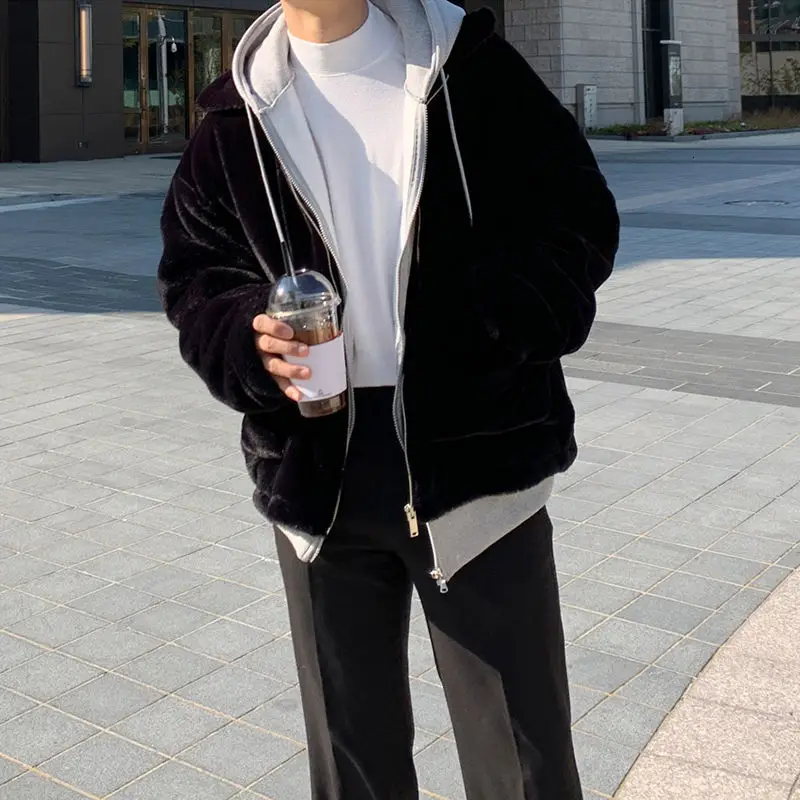 Winter Thick Plush Jacket Men's Warm Fashion Casual Black Coat Men Wild Loose Korean Short Coat Mens Clothes M-XL