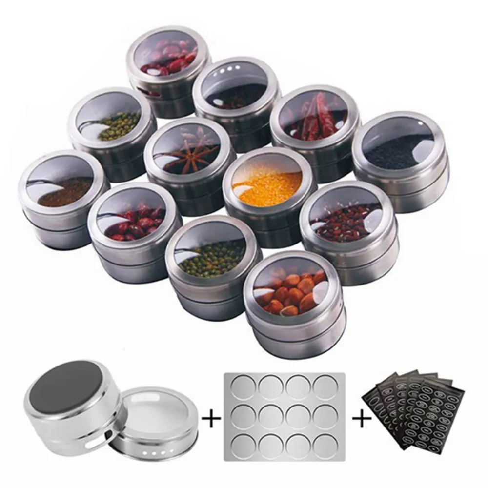 

Magnetic Spice Jars with Wall Mounted Base Stainless Steel Spice Tins Spice Seasoning Containers With Spice Label Spice Tools