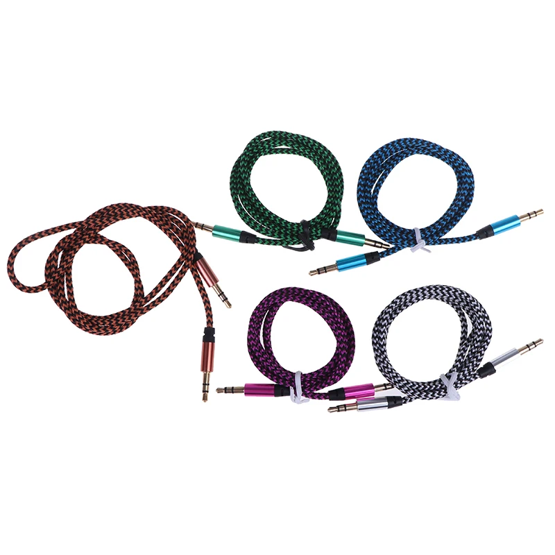 Кабель Aux с тканевым штекером 1 м аудиокабель золотым разъемом нейлоновым