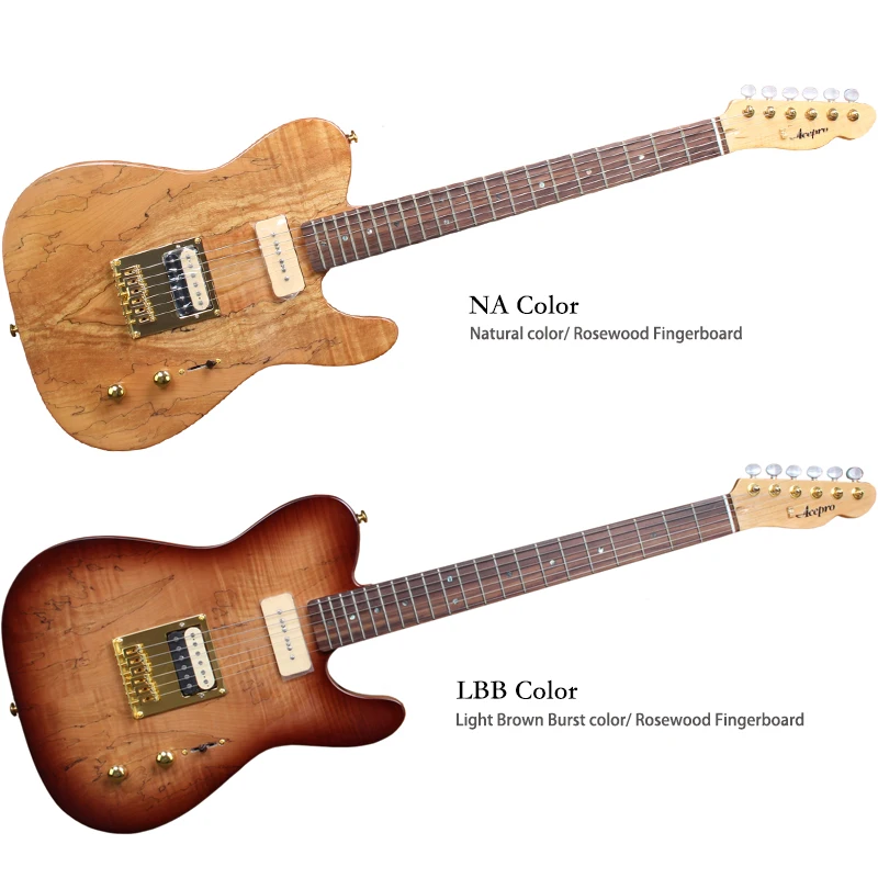ACEPRO Высокое качество электрогитара, 2 шт. корпус из красного дерева и Spalted клен, Абалон Точки инкрустация, белый жемчуг тюнеры