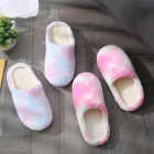 Тапочки женские бархатные, разноцветные, с закругленным носком, на плоской подошве