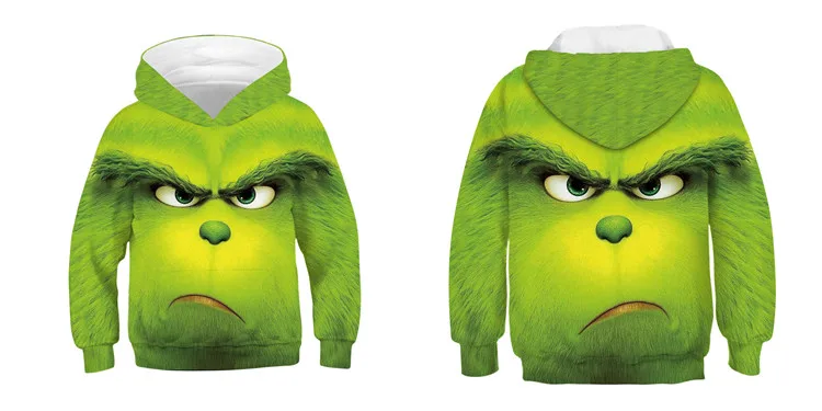 Grinch/Толстовка для детей с 3D принтом Grinch; толстовка с капюшоном для мальчиков и девочек-подростков; детский пуловер; топы; костюм гринча; Рождественская одежда