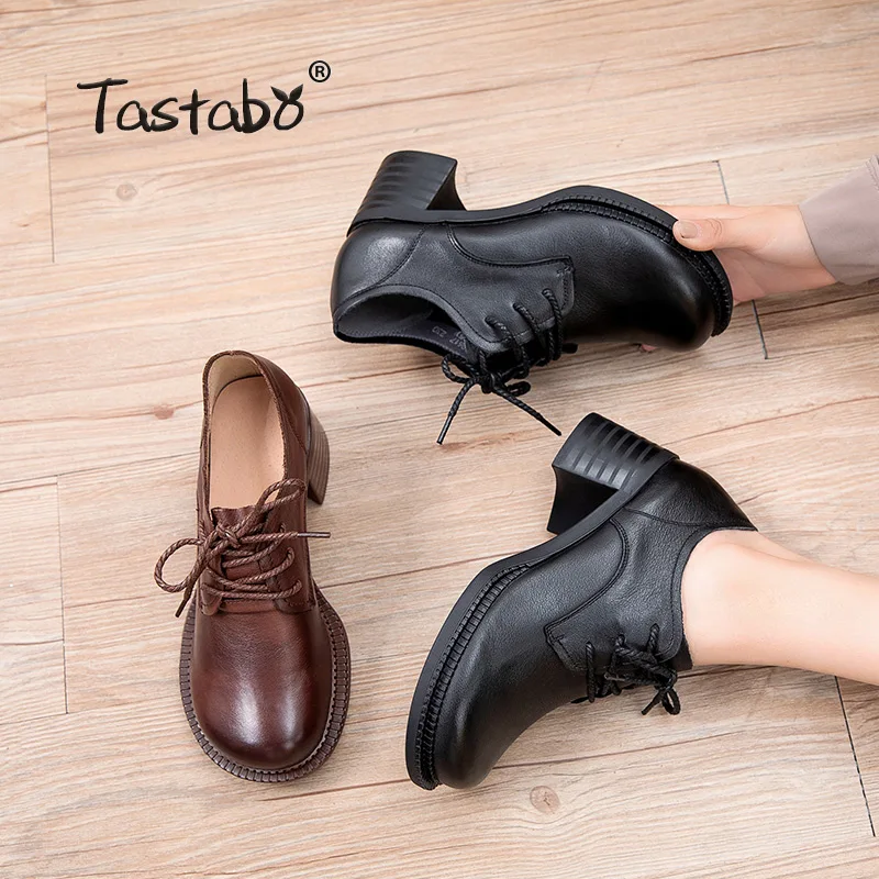 

Women's Pump Shallow Brogue Shoe Vintage Chunky Heel Cut Out Oxford Shoes Woman Lace Up Female Fashion Elegant Ladies Short shoe