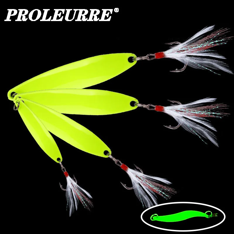 

1Pcs Luminous Metal Spoon Lure 5g/7g/10g/13g Saltwater Fishing Lure With Feather Laser Body Sinking Bait Carp Fishing Tackle