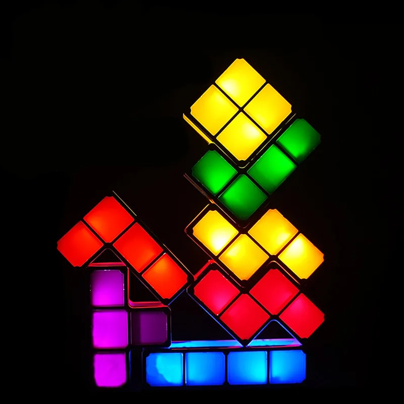 

Upgrade DIY Tetris Night Light Colorful Stackable Tangram Puzzles 7 Pieces LED Induction Interlocking Desk Lamp 3D Toys Gift