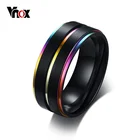 Vnox крутые тонкие свадебные кольца с радужной линией для мужчин 8 мм черные из нержавеющей стали для мальчиков Anel Masculino матовые готовые аксессуары