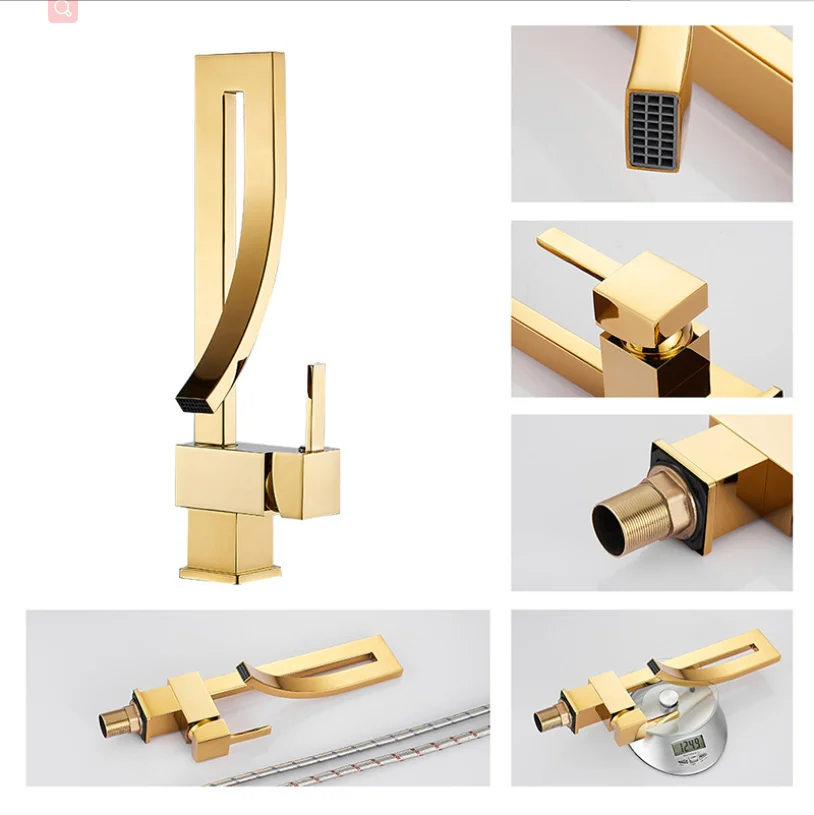 

All copper creatives are rotatable washbasin faucet smoke waterfall Kitchen accesories Golden bathroom faucet
