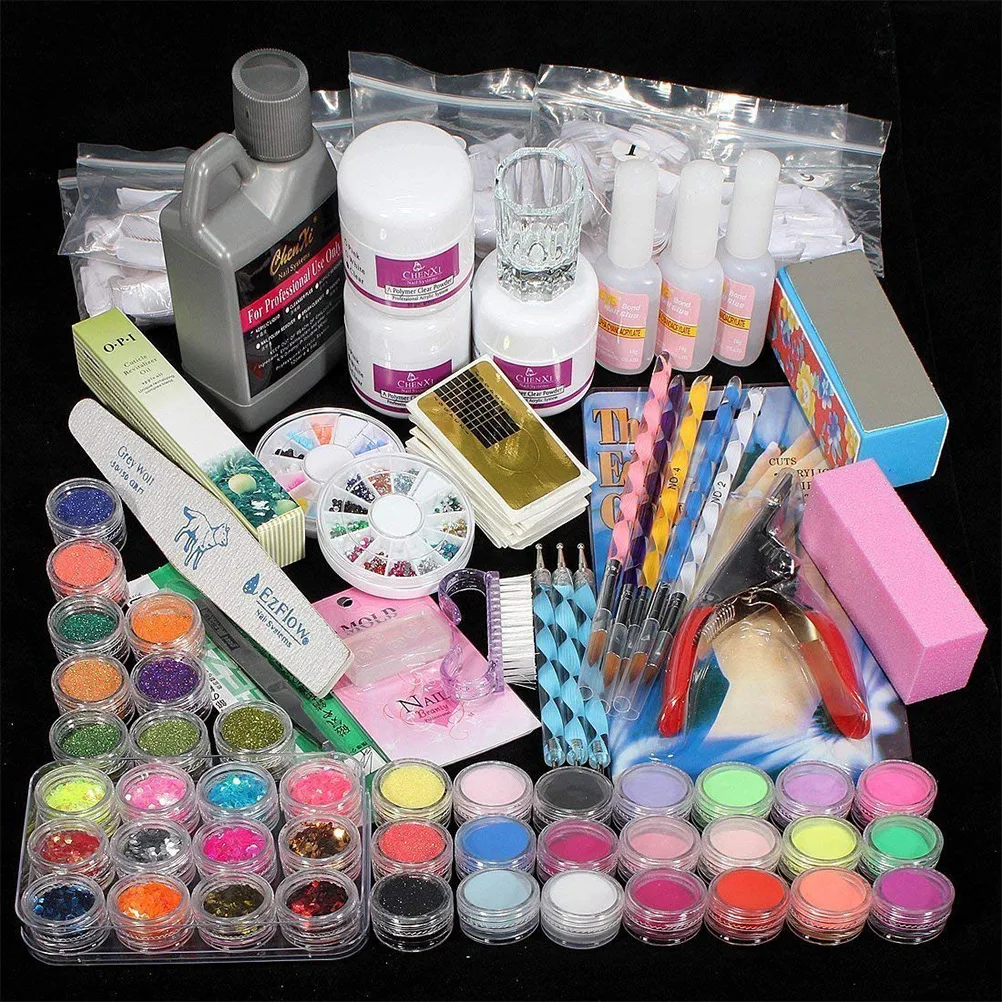 

42in1 Acrylic Nail Art Set Acrylic Powder Liquid Brush Glitter Clipper File French Tip Decoration Tools Professional Nail Supply
