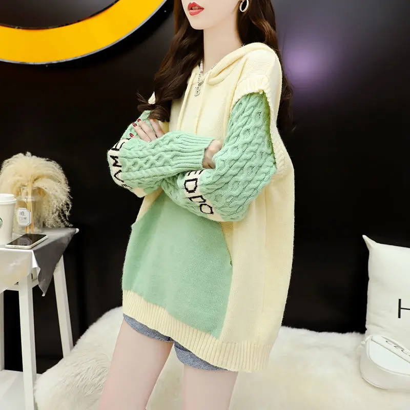 

Fashion Patchwork Vintage Loose Sweater Female Korean Oversized Harajuku Couple High Street Winter Sweater Streetwear Girls