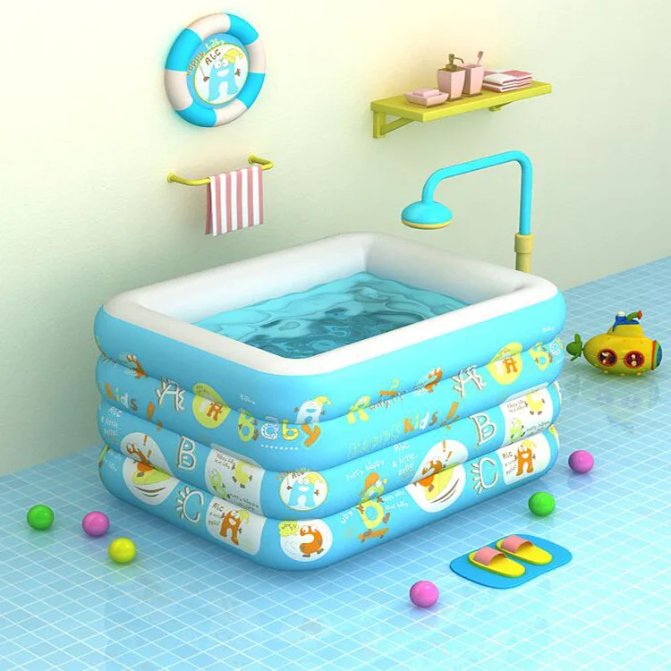 

Детский Четырехслойный квадратный бассейн для улицы, домашний портативный надувной бассейн с мультяшным принтом букв