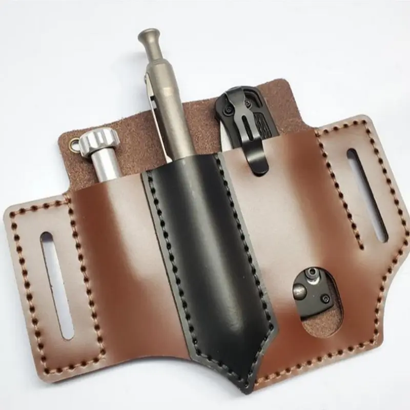 

Outdoor Leather Tool Knife Sheath Pockets Multitools Holder Organizer Belt Pouch Pocket Hunt Tactical Flashlight