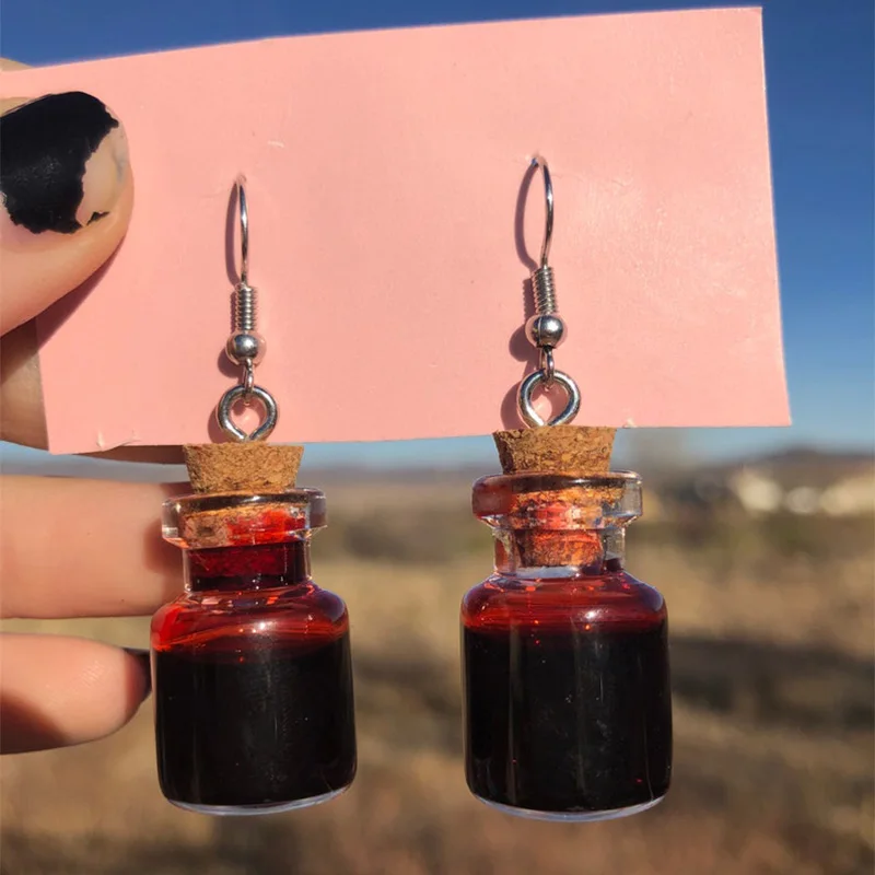 

Винтажные Подвесные серьги из искусственного стекла в виде бутылки крови, новинка 2021, модные женские Серебряные подвесные Необычные висячи...