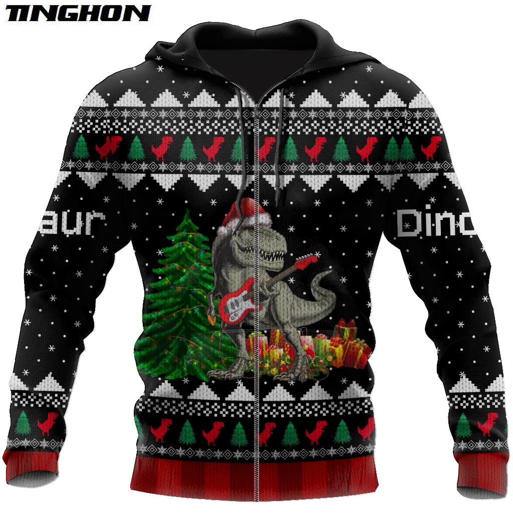 Осенняя мужская толстовка с 3D принтом динозавра Счастливого Рождества унисекс