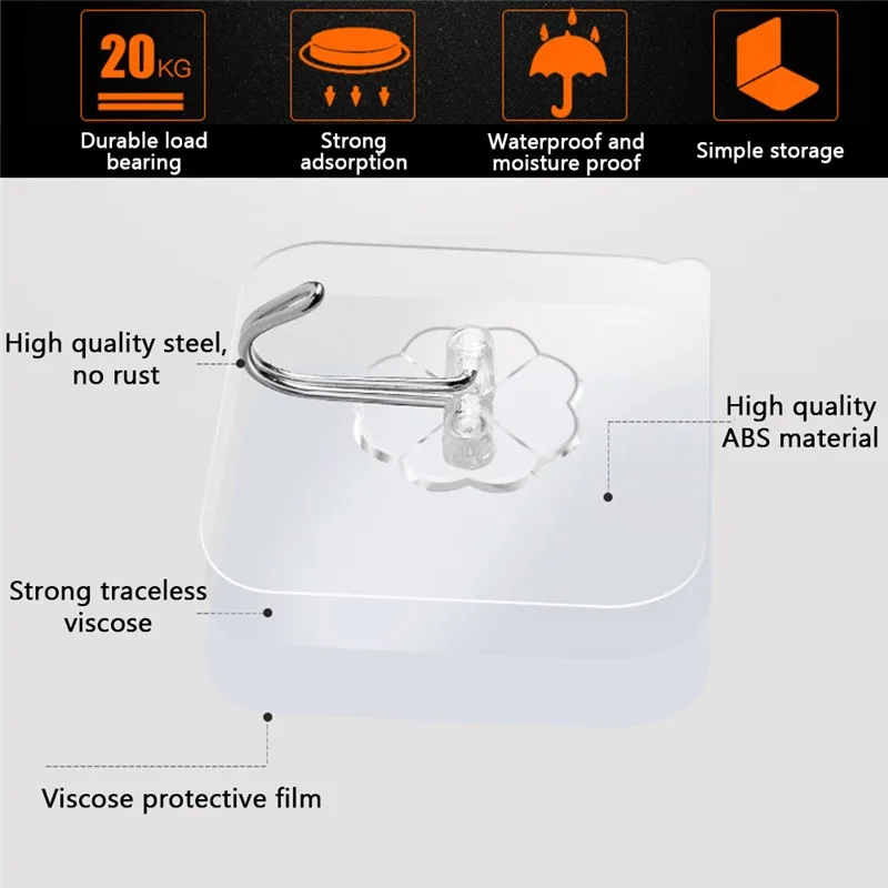 20Pcs Transparent Strong Self Adhesive Door Wall Hangers Hooks Suction Heavy Load Rack Cup Sucker for Kitchen Bathroom | Дом и сад