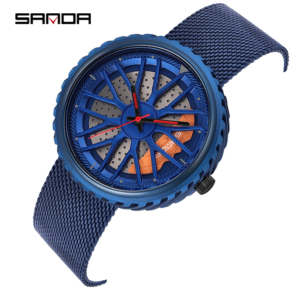 

Sanda Top Fashion Cool Wheel Shape Dial Men Watch Premium Quartz Movement Milan Mesh Belt Gift Wristwatch Relogio Masculino 1042