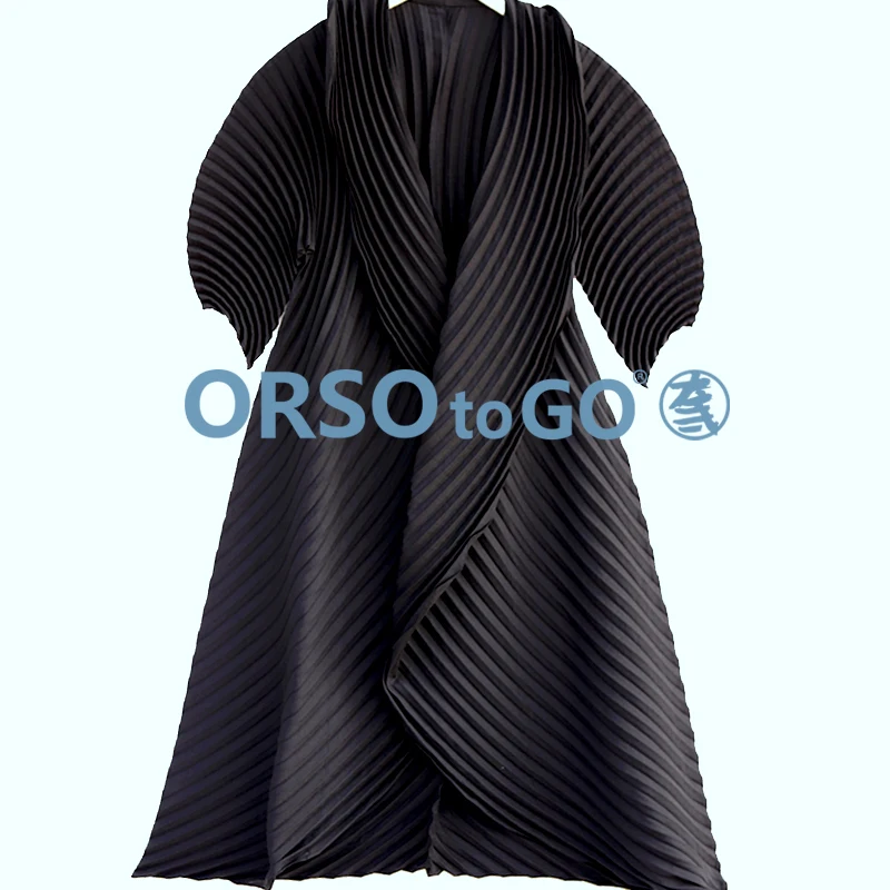 Осенняя модель модные однотонные длинные плиссированные пальто Miyake с ремнем в