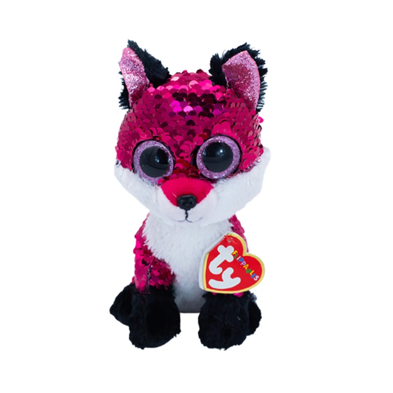 

6"15cm Ty Big Eyes Flippables Red Cute Sequined Fox Sequined Stuffed Beanie Soft Boys and Girls Birthday Gifts Toys