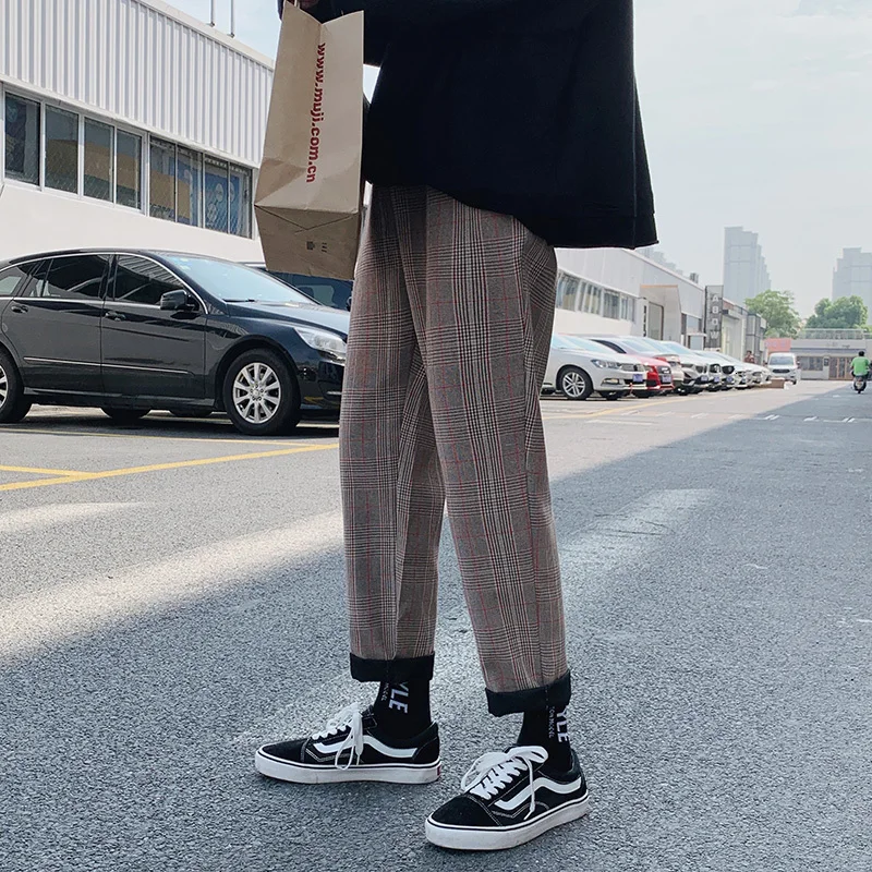 Мужские шаровары в клетку Privathinker черные и желтые клетчатые стиле Харадзюку