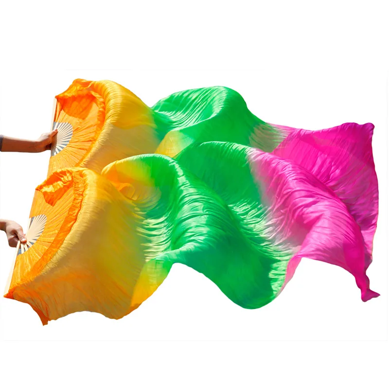

100% Real Silk/Imitation Silk Fan Veils Belly Dance Fan 1 Pair High Quality Handmade Dyed Silk Fans Belly Dance Accessories Fan