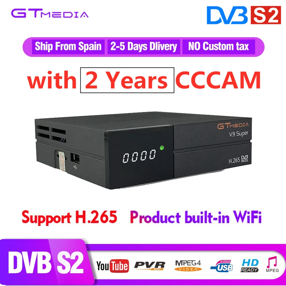 Европейский 2 года CCCAM 7 линий GTMEDIA V9 супер спутниковый ТВ ресивер DVB S2 FULL HD 1080P поддержка Bisskey CCCAM Dolby H.265 tv BOX