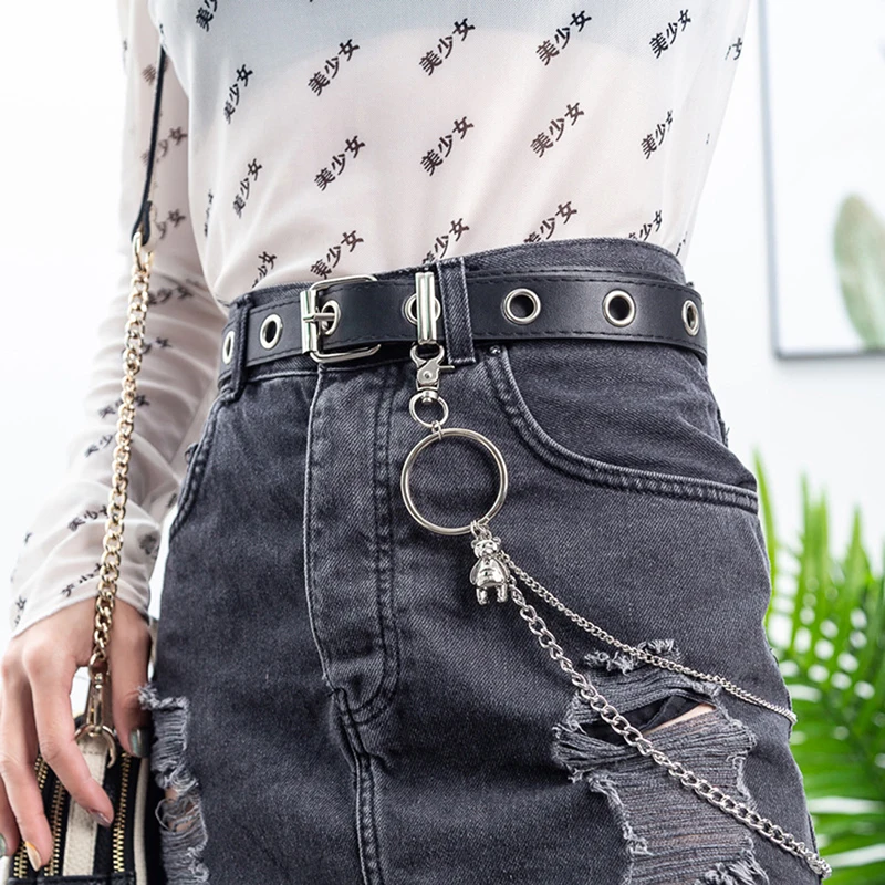 

2021 1pcs Pin Buckle New Fashion Women Eyelet Chain Decor Waistband Punk Belt Black For Women Decoration