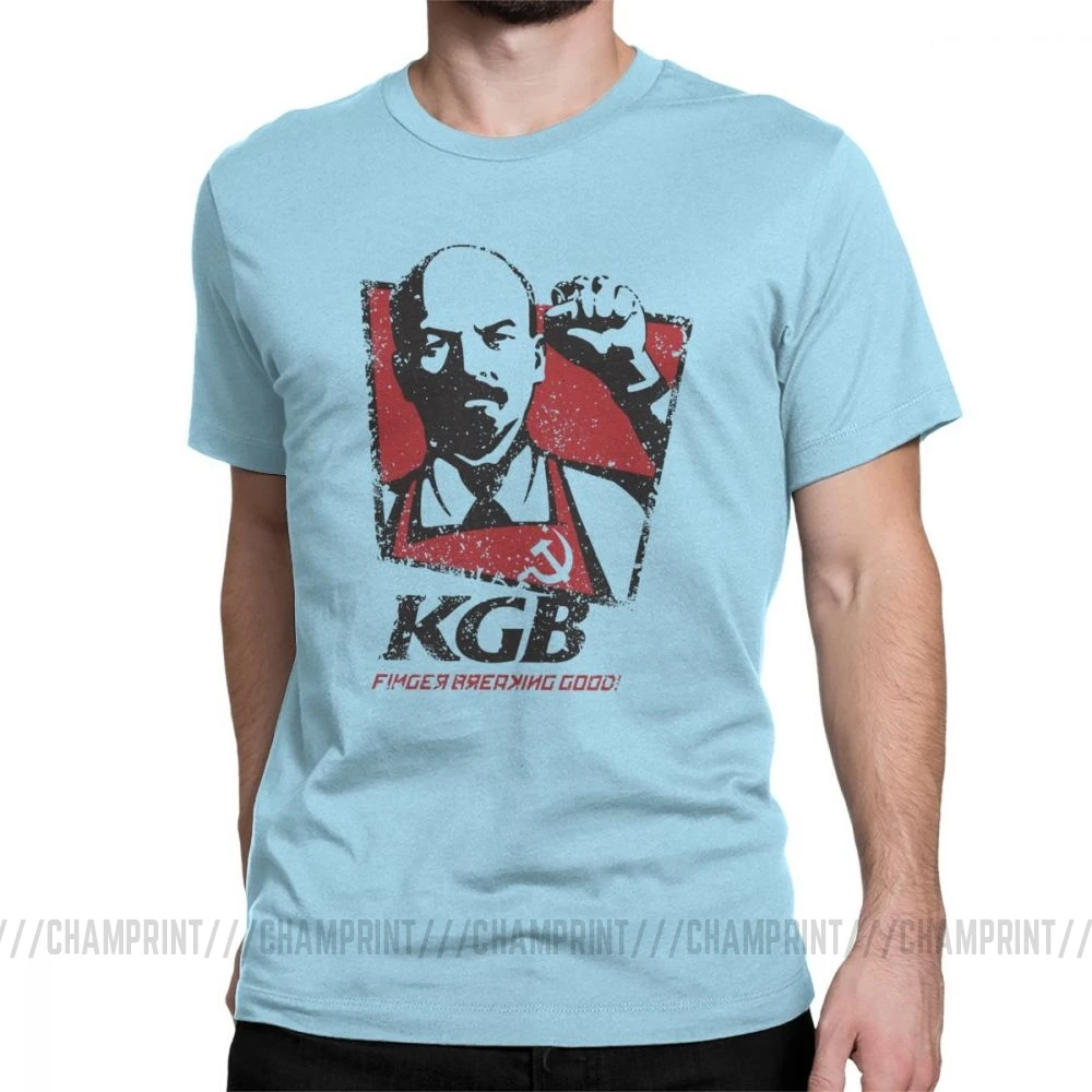 KGB Vladimir Lenin мужские футболки СССР Россия коммунизм Марксизм коммунистические винтажные футболки с круглым вырезом хлопок Подарочная одежда - Цвет: Небесно-голубой
