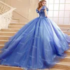 Элегантные платья Золушки с открытыми плечами для Quinceanera 2020 Синие Бабочки маскарадное платье для выпускного вечера женское платье 15 лет