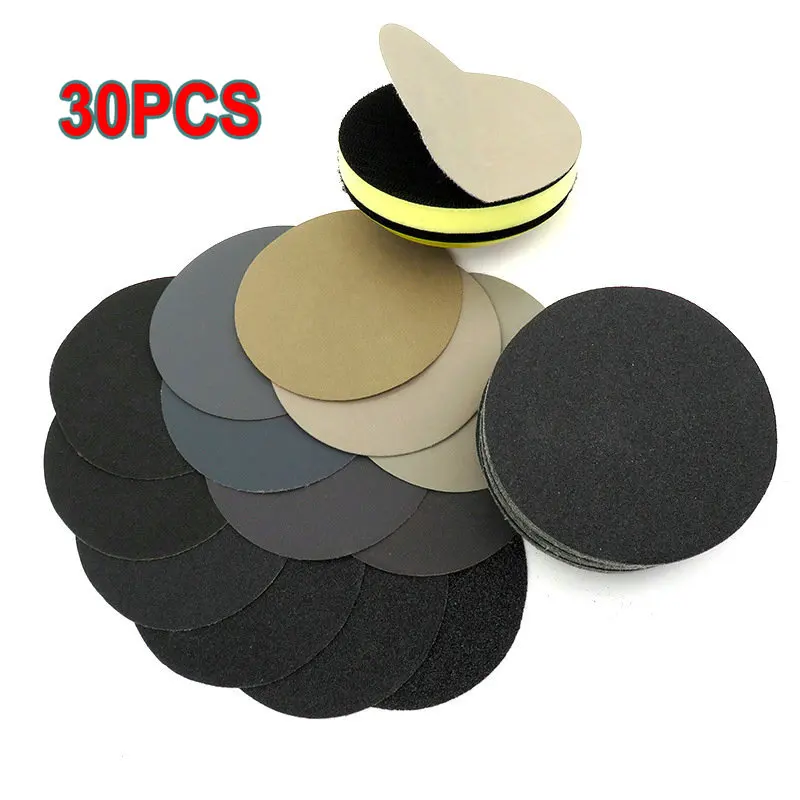 

30Pcs 125mm Wet and Dry Sanding Discs 5 Inch Hook & Loop Sandpaper 800-3000 Grit Waterproof and Oil Proof Low Curl No Creases