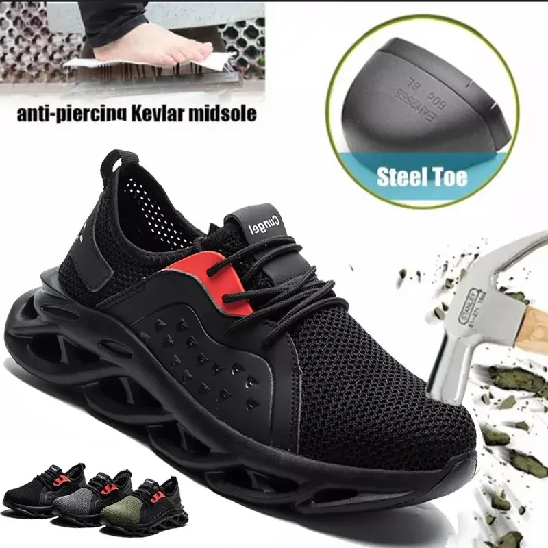 

Summer men breathable mesh steel head hit a labor insurance shoes non-skid prevention work shoes puncture proof safety shoes 36