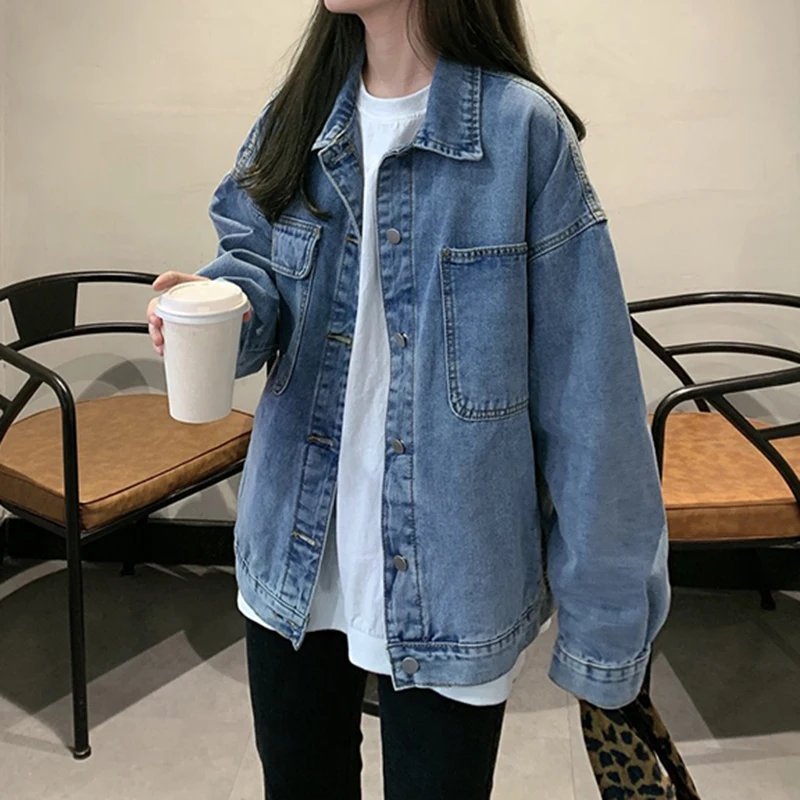 

Jean Jacket Women Clothes Oversized Jeans Denim Coat Korean Coats Spring Fall 2021 New Jackets for Women Solid Casual