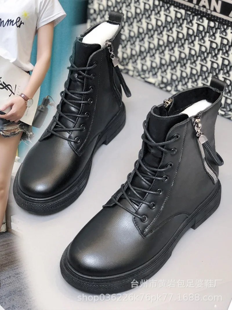 

2021 autumn and winter new Martin boots female British style lace-up side zipper thick-soled motorcycle short boots female shoes